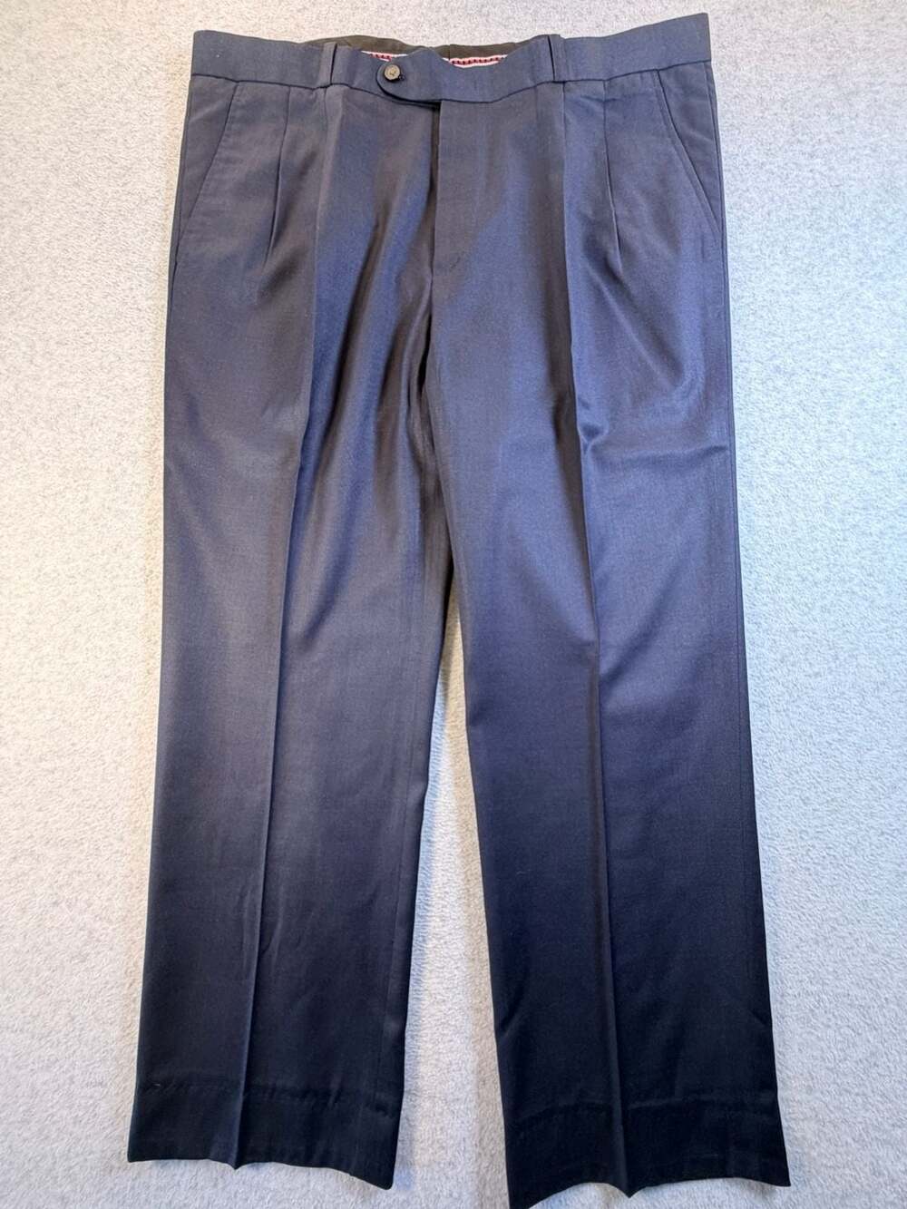 Custom Tailored Dress Pants Navy Blue Pleated Suit Trousers